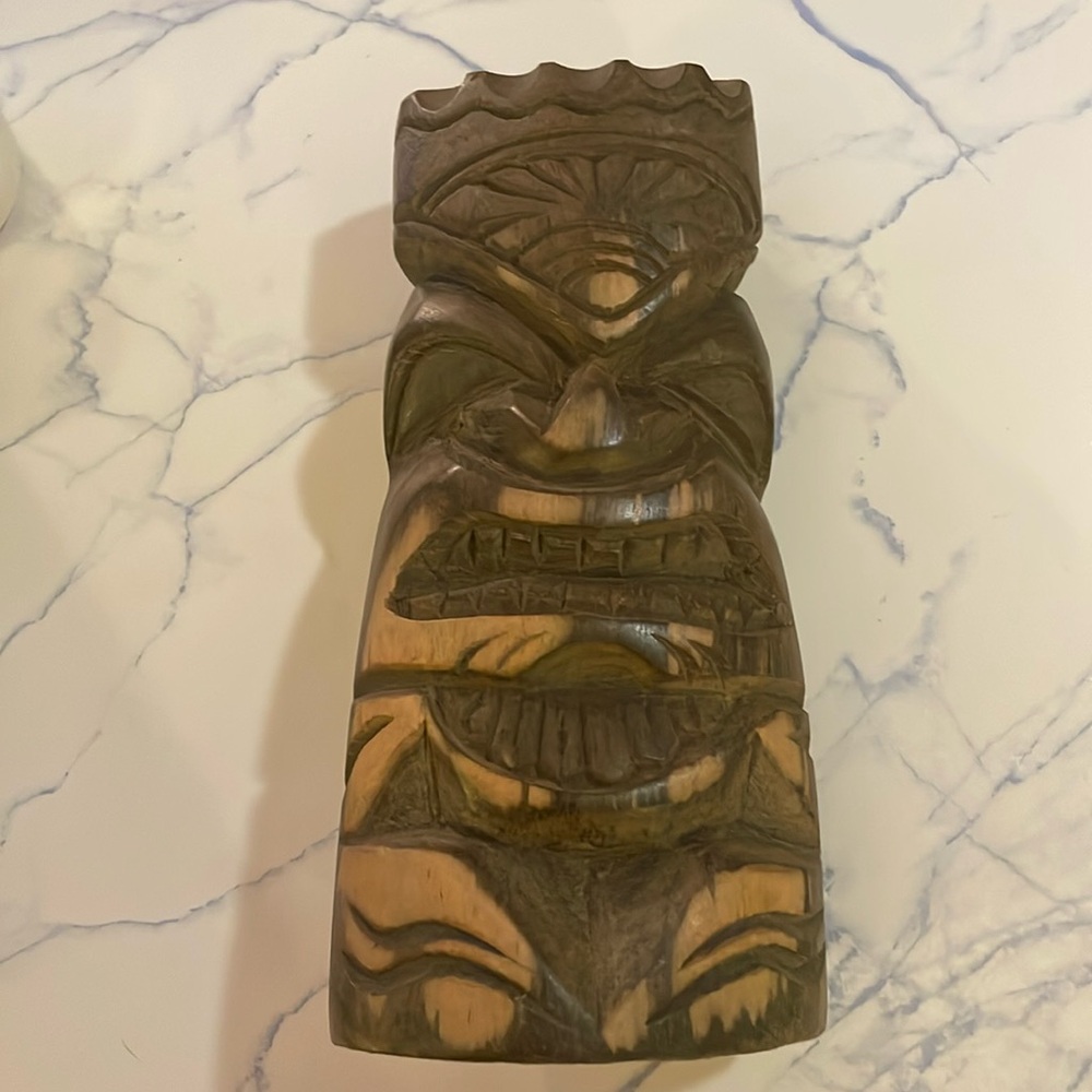 Vintage Hand Carved Wooden aztec Totem Statue - marked Fisi 98 on bottom.